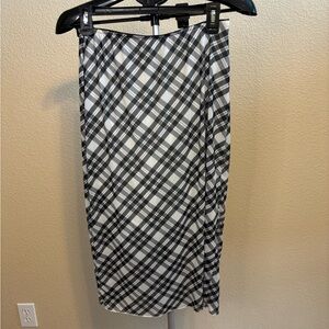 Y2K LA Hearts Black White Plaid Satin Midi Skirt Size M Clueless Office Siren
